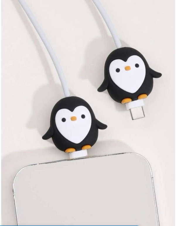 2pcs Penguin Design Charger Cord Protector - Black
