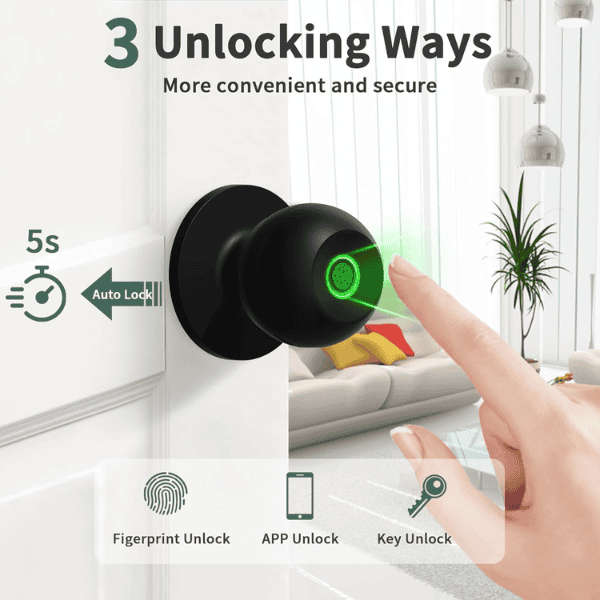 Fingerprint Smart Door Knob - Tuya Black