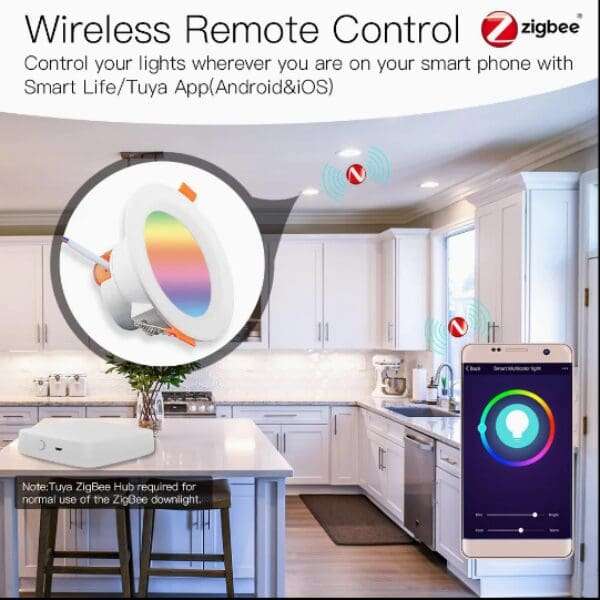 Smart LED Downlight for Home Automation  Tuya Zigbee RGBWC 10W