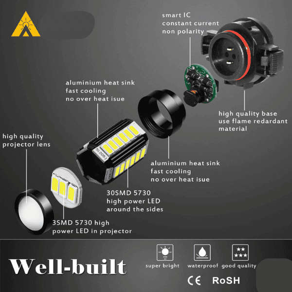 PSX24W LED Spot Light Bulbs - Set of 2 - Yellow