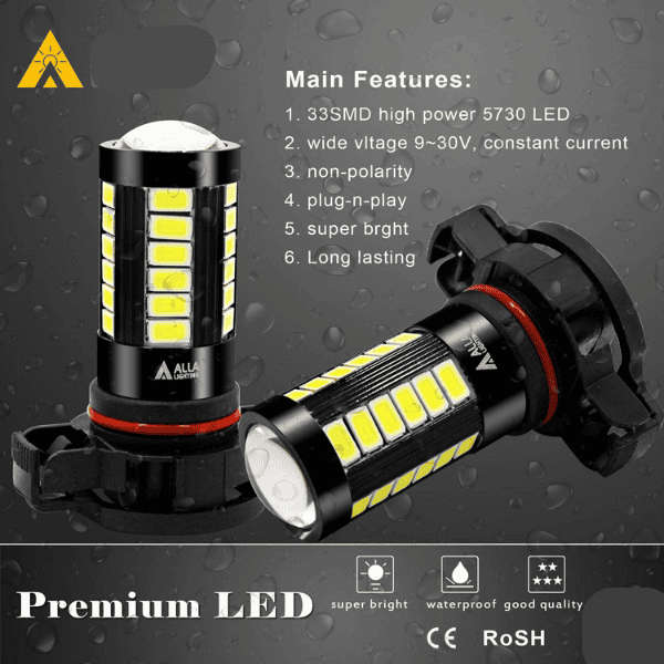 PSX24W LED Spot Light Bulbs - Set of 2 - Yellow