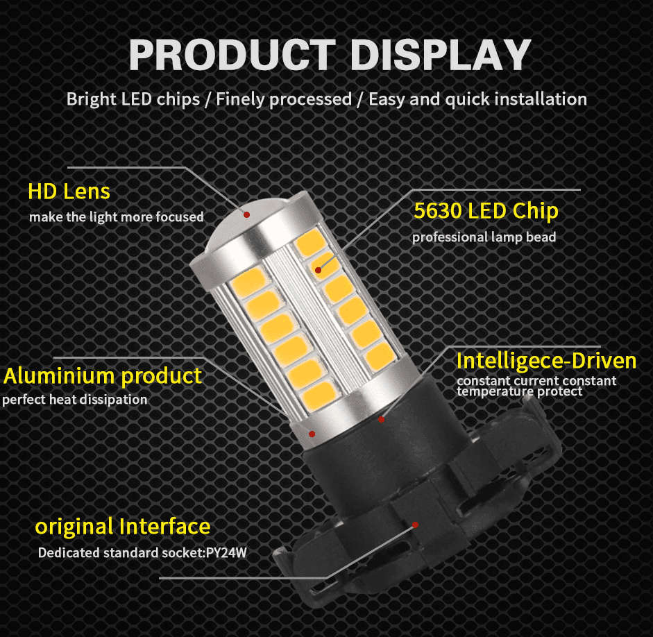 PW24W LED Bulbs Front Turn Signal Indicator Globes - Amber Colour