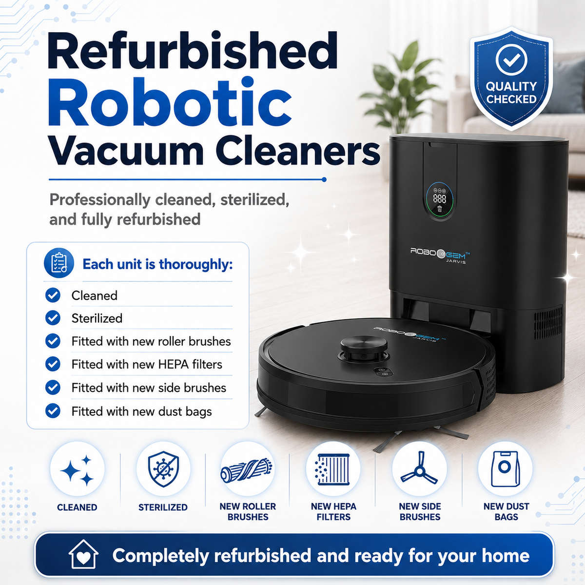 RoboGem Jarvis Robotic Vacuum Cleaner - Reconditioned - 2026 Model - 6 Month Warranty