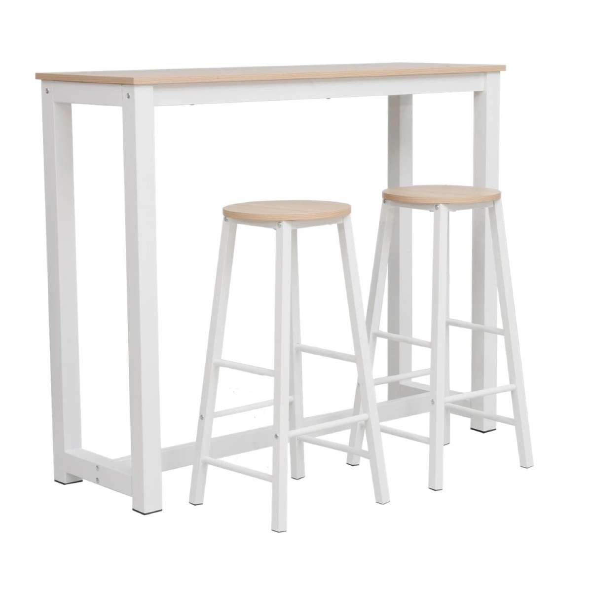 3 Piece Table Set White  Light oak