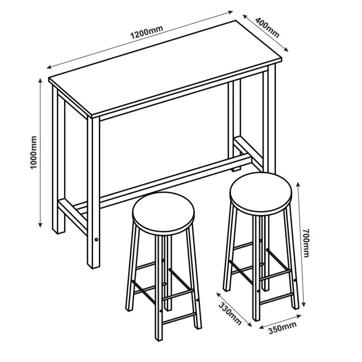 3 Piece Table Set White  Light oak