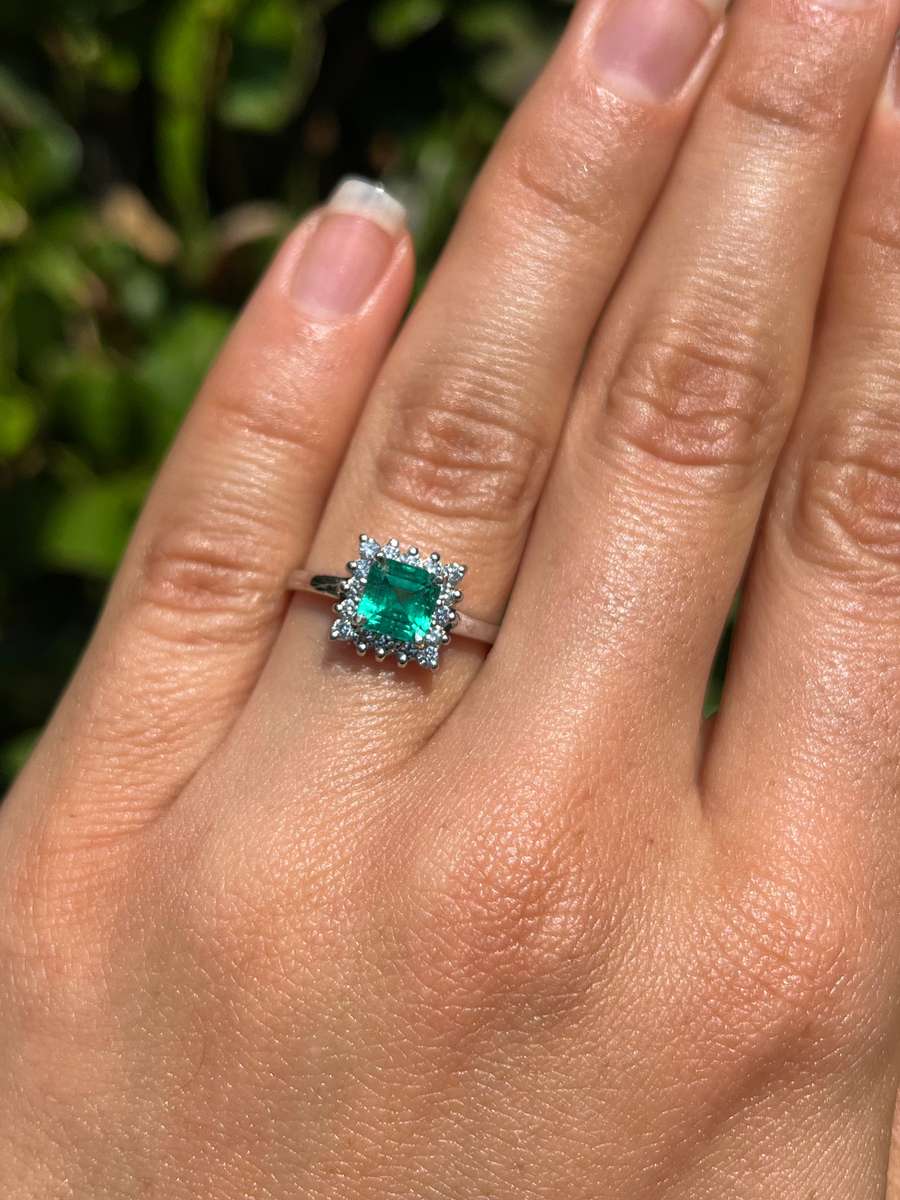Estate, 18K gold emerald and diamond ring