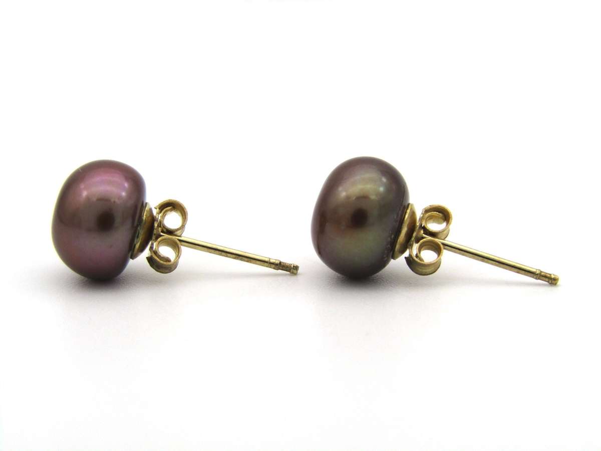 Estate, 9K gold freshwater pearl stud earrings by Jack Friedman