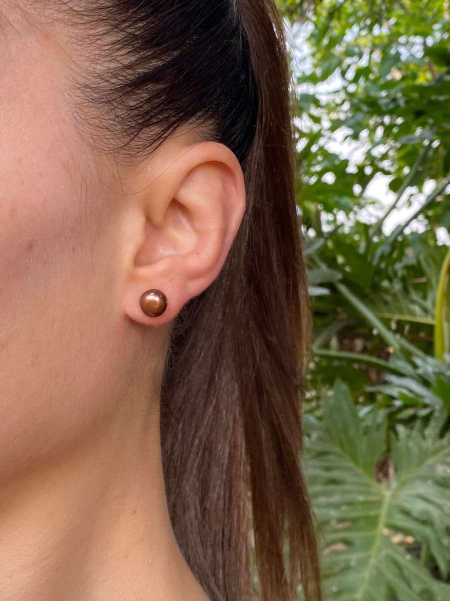 Estate, 9K gold freshwater pearl stud earrings by Jack Friedman