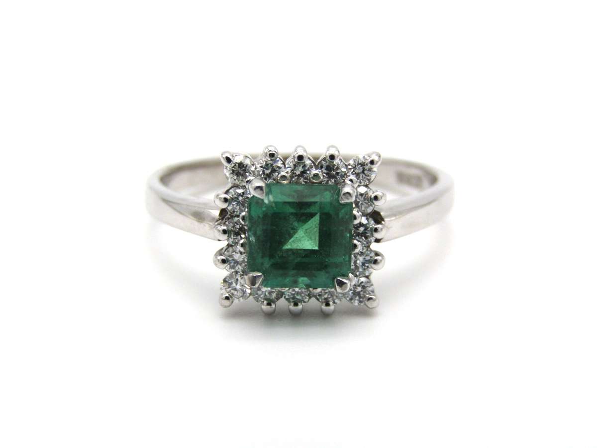 Estate, 18K gold emerald and diamond ring