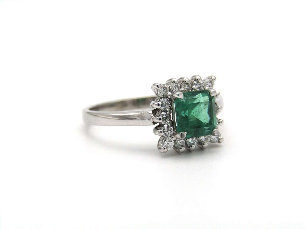 Estate, 18K gold emerald and diamond ring