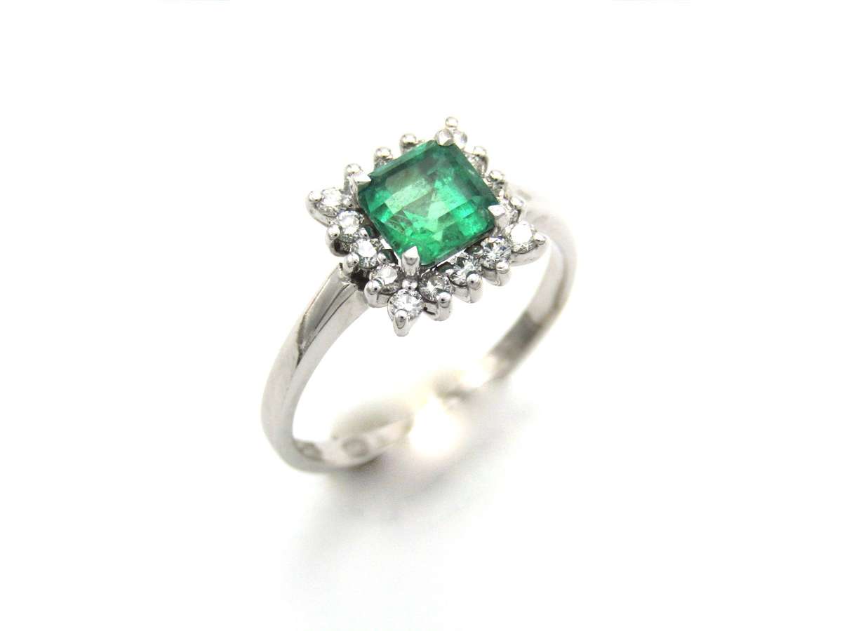 Estate, 18K gold emerald and diamond ring
