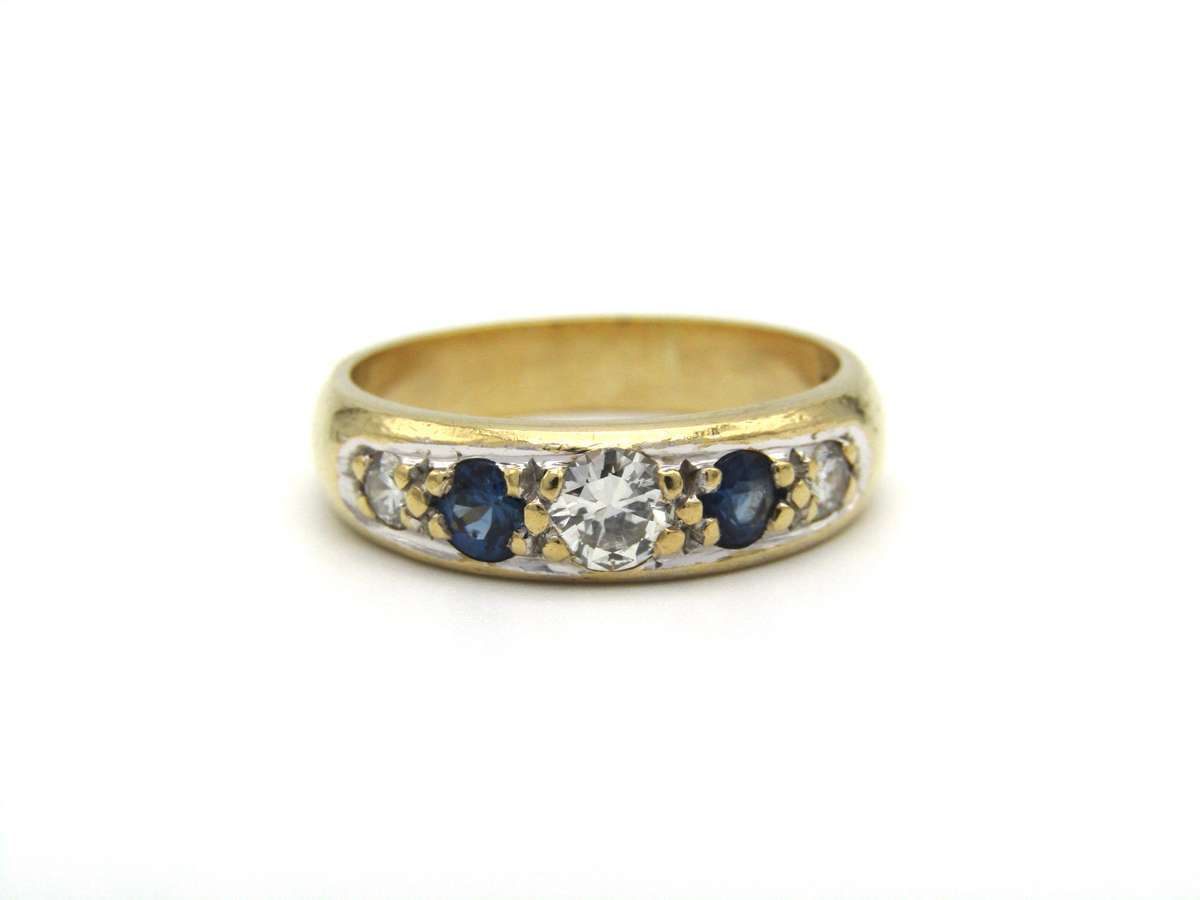 Estate, 18K gold diamond and sapphire half eternity ring