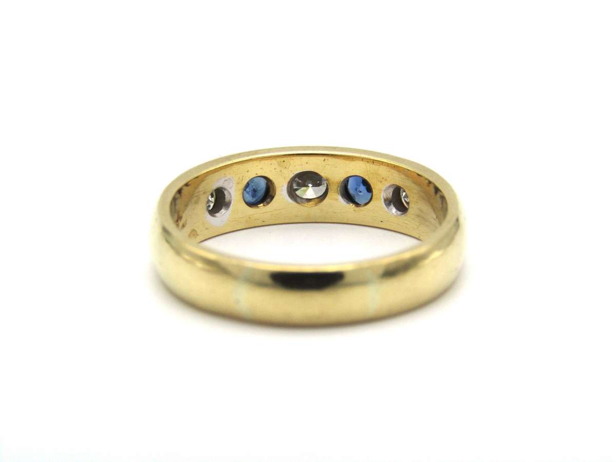 Estate, 18K gold diamond and sapphire half eternity ring