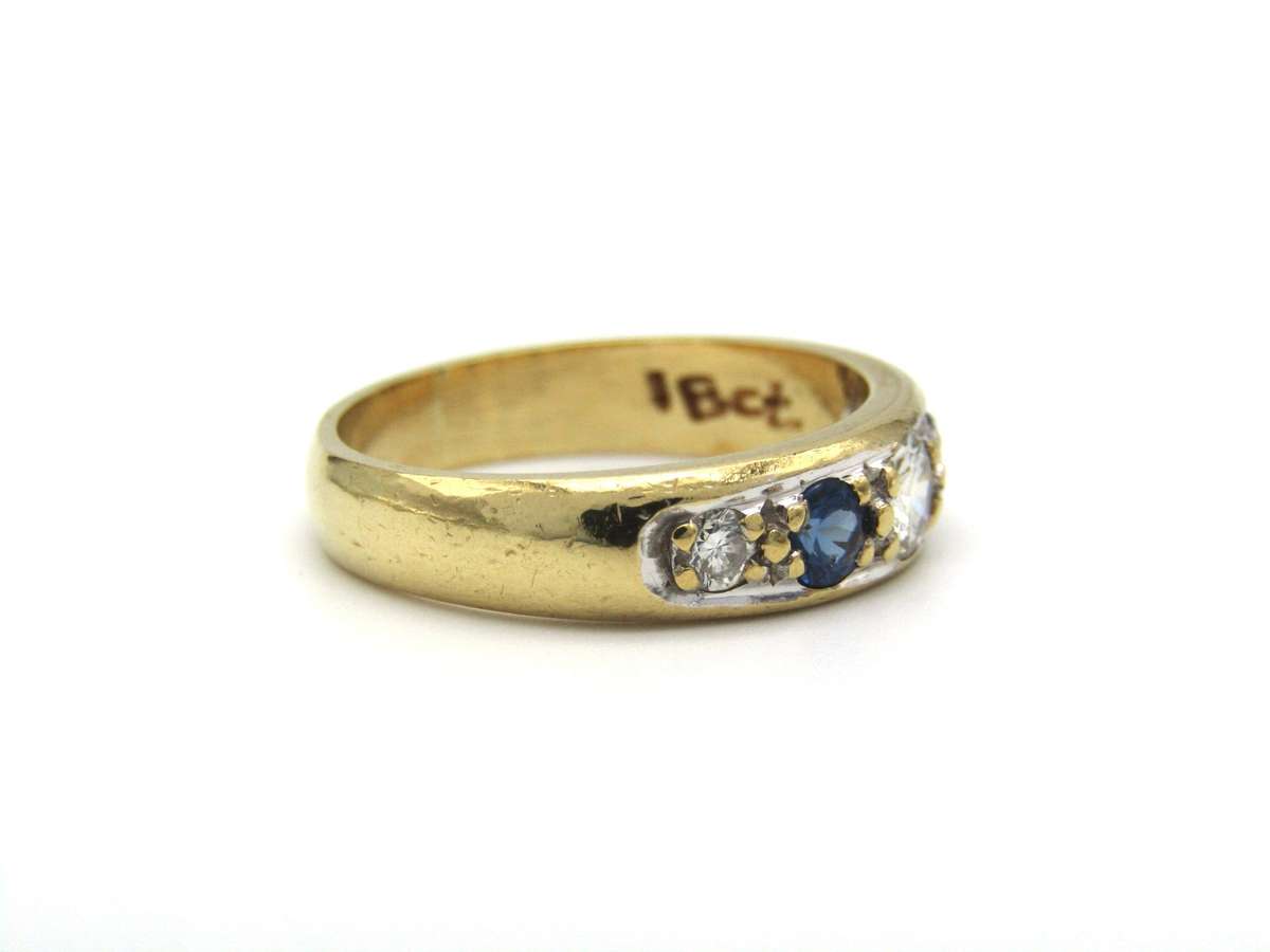 Estate, 18K gold diamond and sapphire half eternity ring