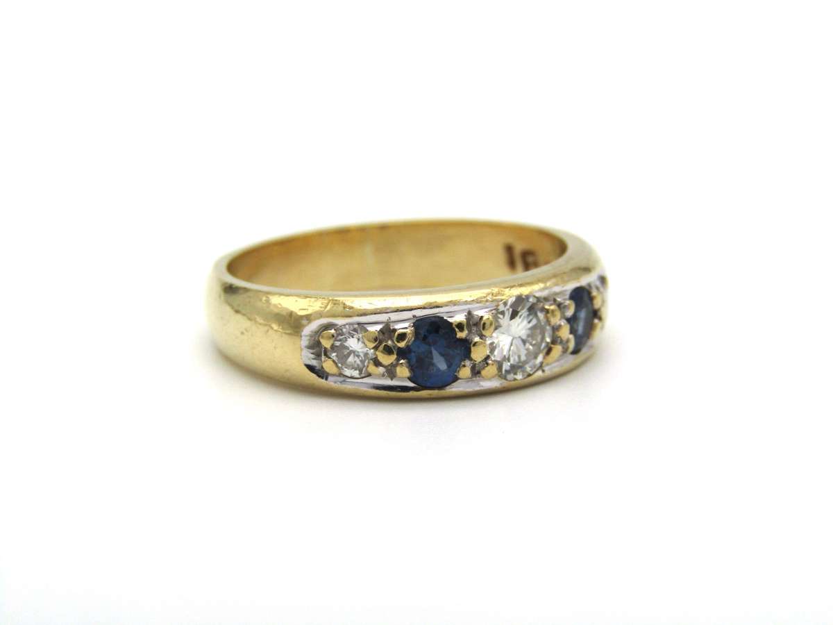 Estate, 18K gold diamond and sapphire half eternity ring