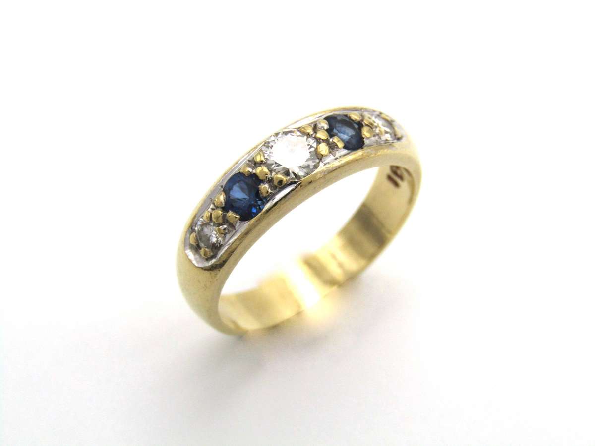 Estate, 18K gold diamond and sapphire half eternity ring