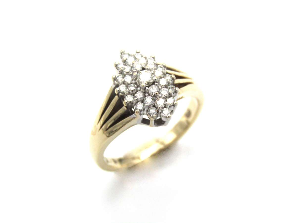 Vintage, 9K gold diamond cluster ring