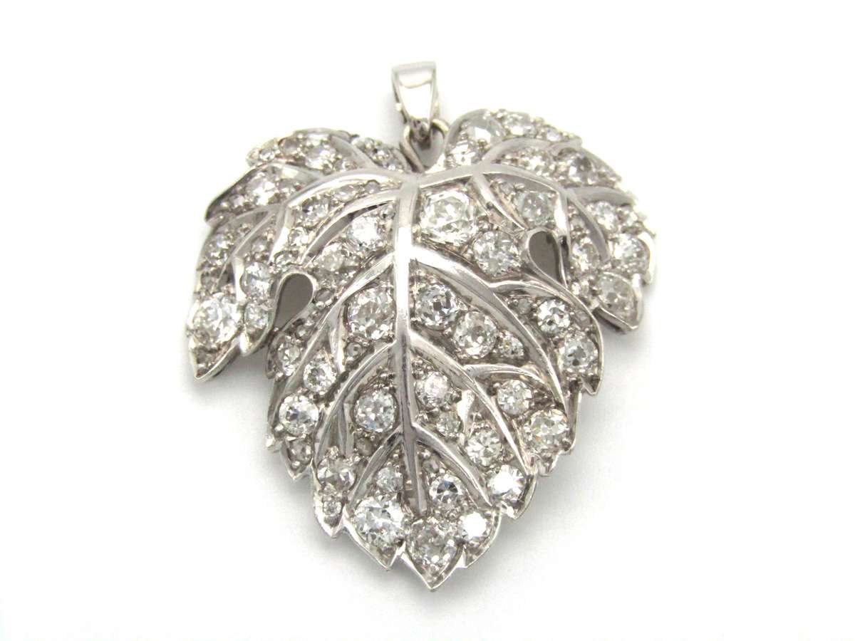 Victorian, platinum and diamond grape leaf pendant