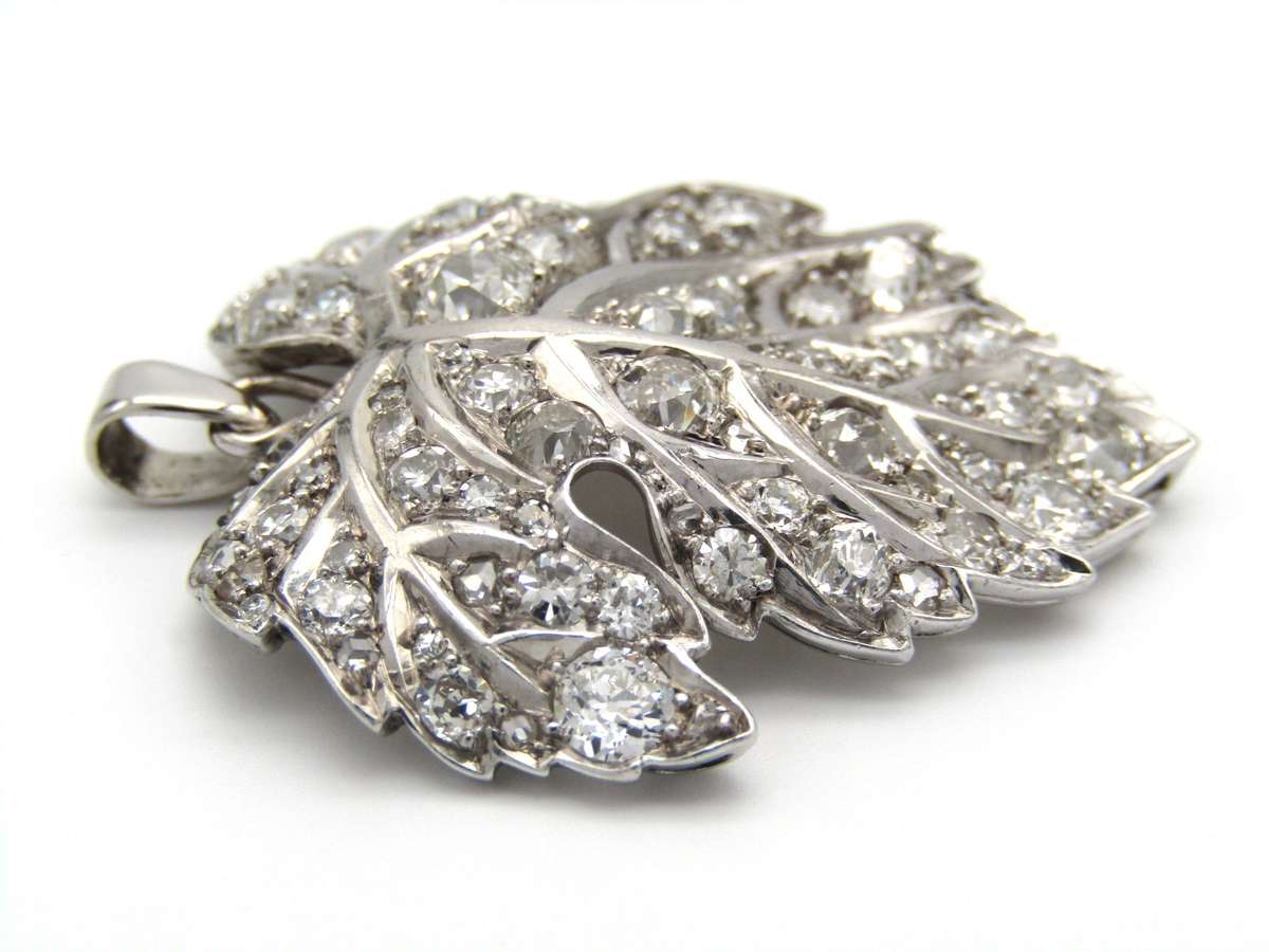 Victorian, platinum and diamond grape leaf pendant