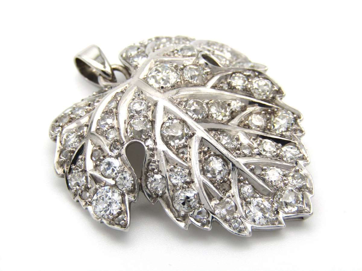 Victorian, platinum and diamond grape leaf pendant