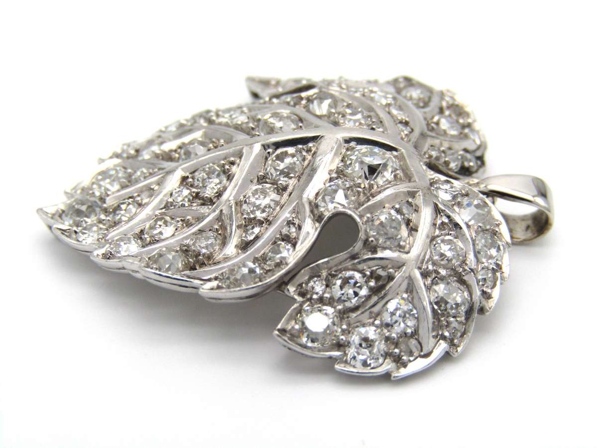 Victorian, platinum and diamond grape leaf pendant