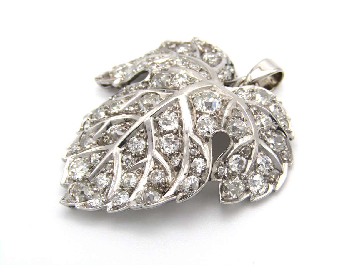Victorian, platinum and diamond grape leaf pendant