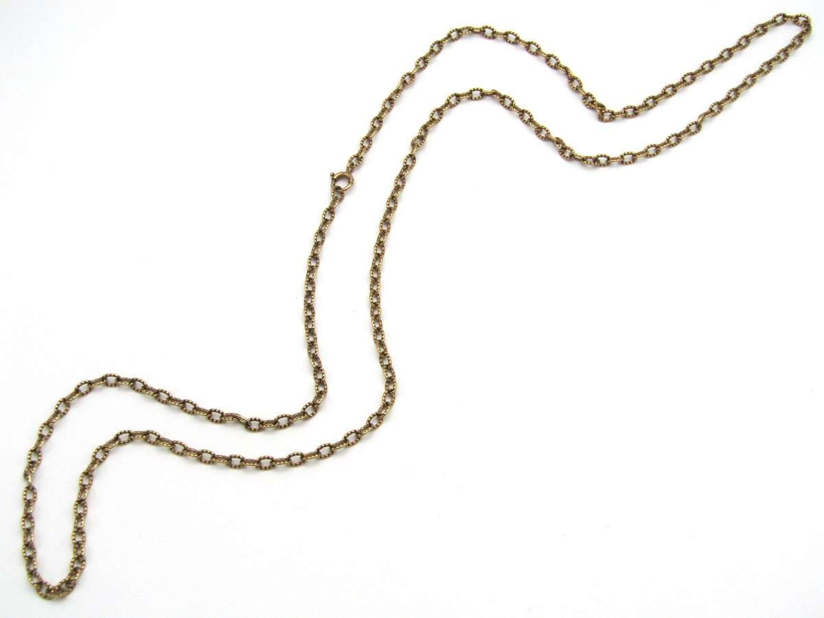 Vintage, 9K gold opera length cable link chain necklace, Sheffield, 1975