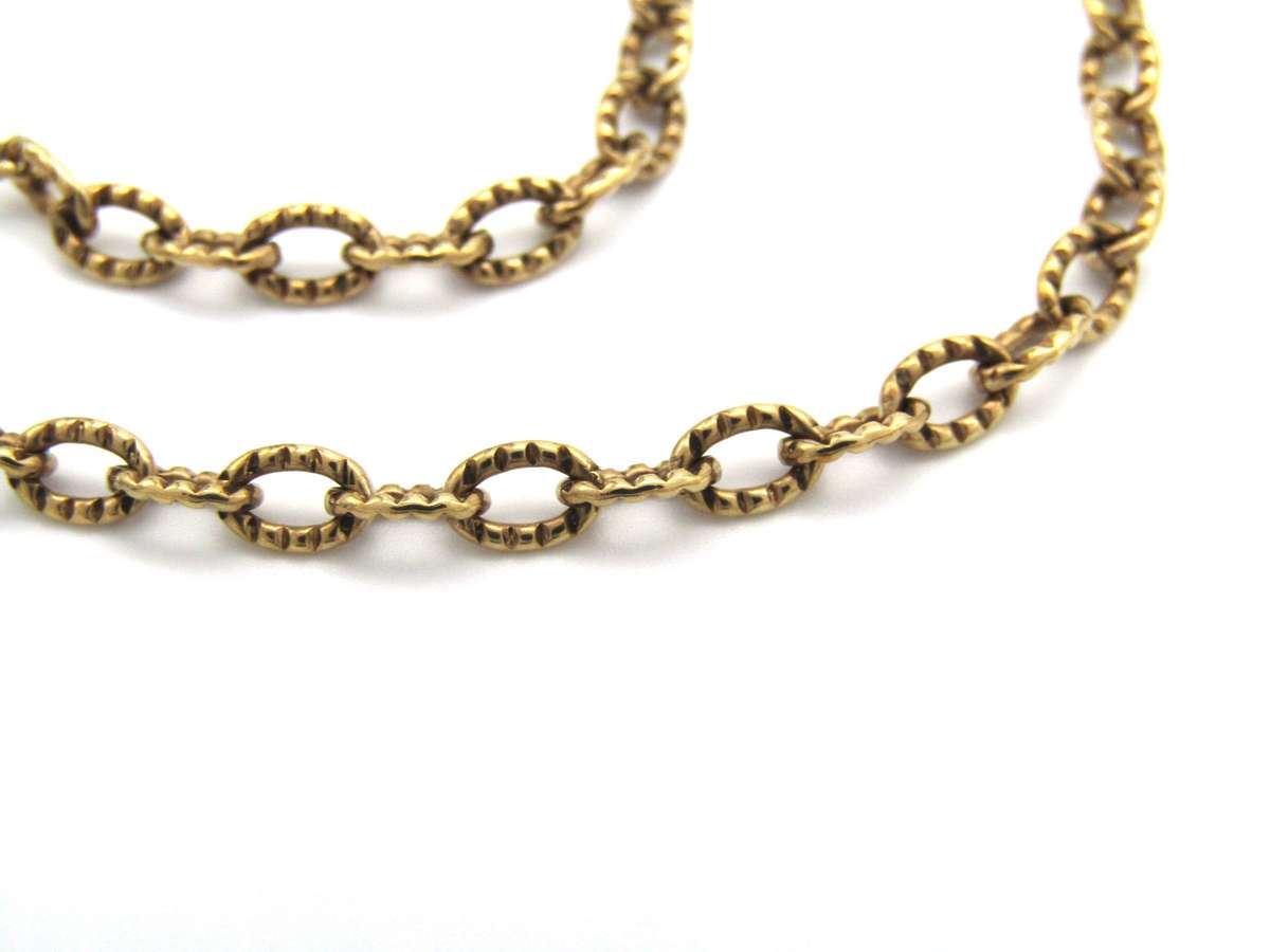 Vintage, 9K gold opera length cable link chain necklace, Sheffield, 1975