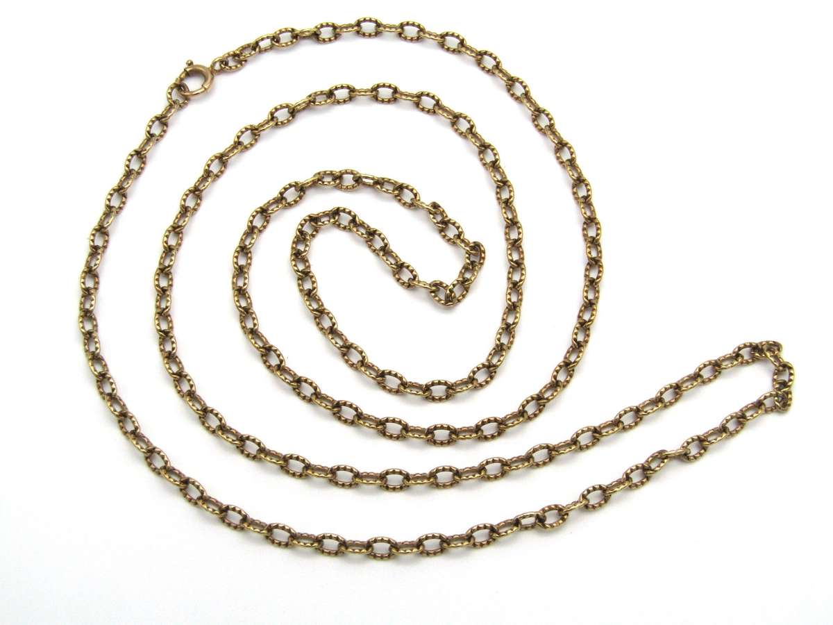 Vintage, 9K gold opera length cable link chain necklace, Sheffield, 1975