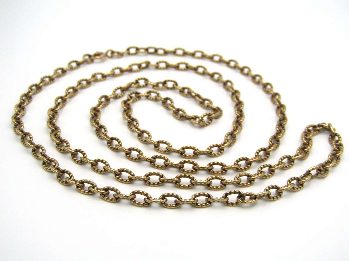 Vintage, 9K gold opera length cable link chain necklace, Sheffield, 1975