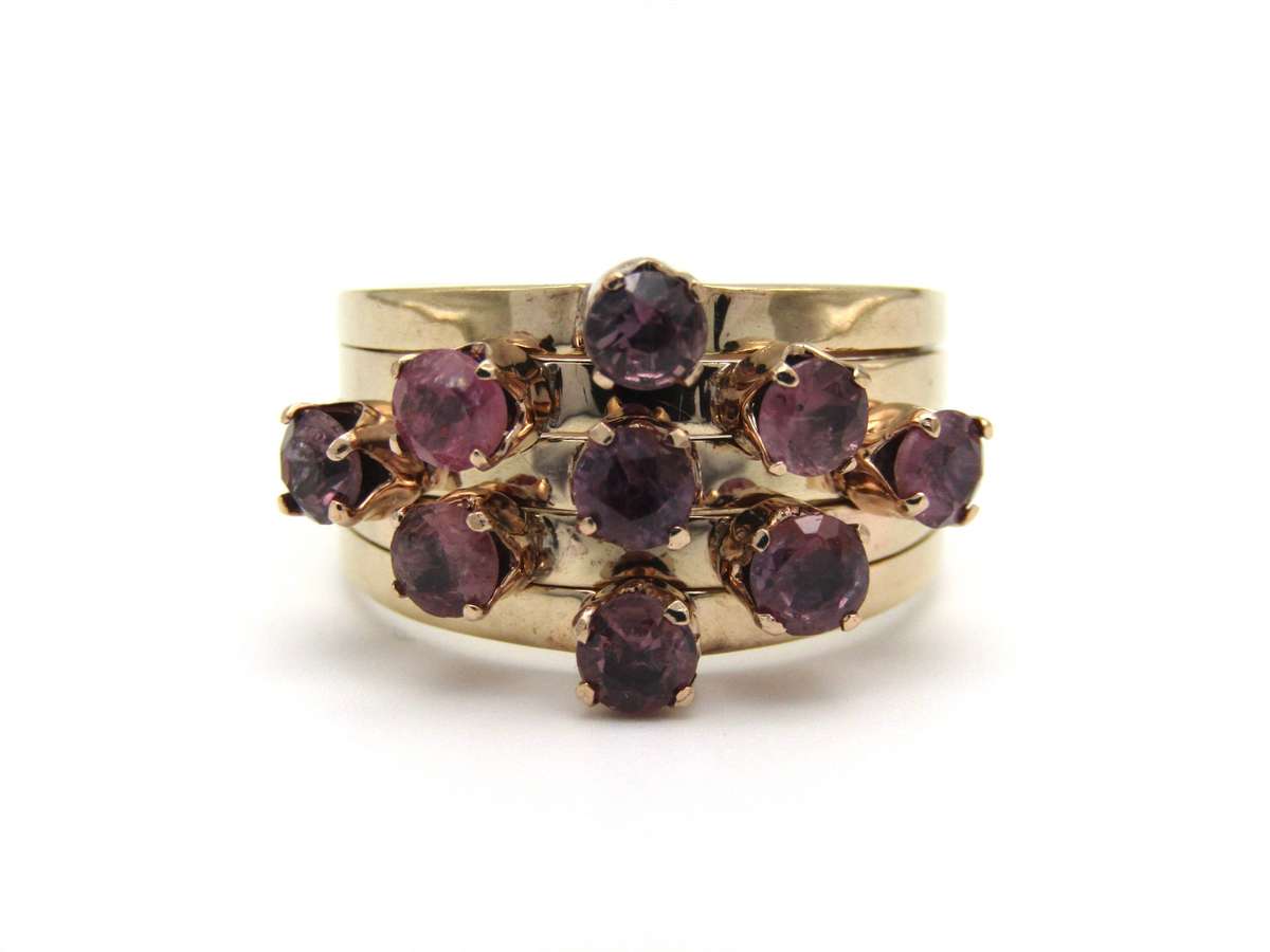 Mid-century, 14K gold ruby 5-band 'harem' ring