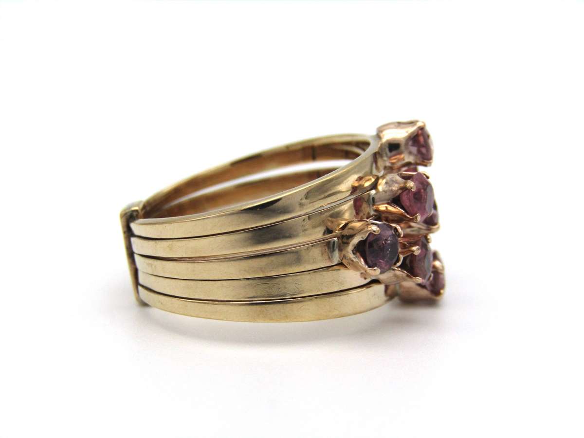 Mid-century, 14K gold ruby 5-band 'harem' ring