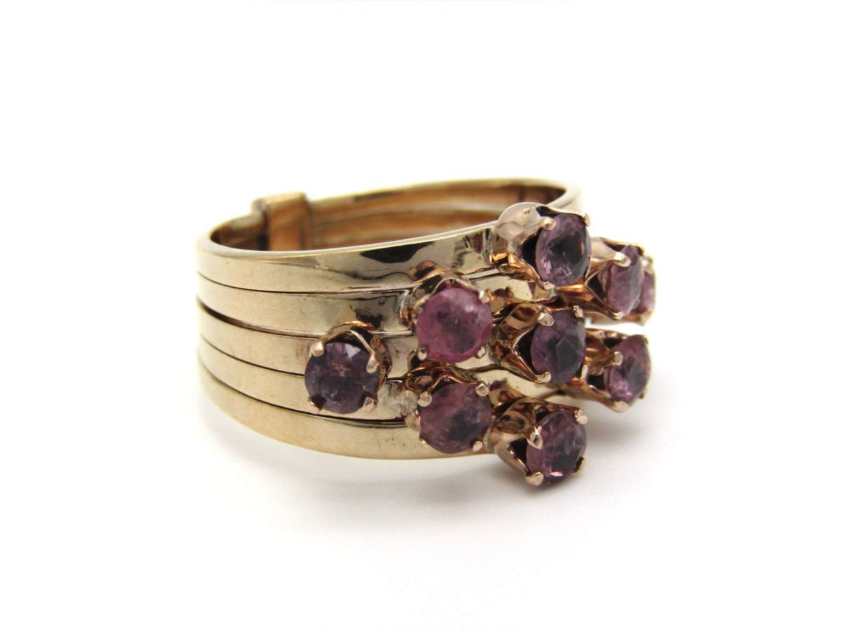 Mid-century, 14K gold ruby 5-band 'harem' ring