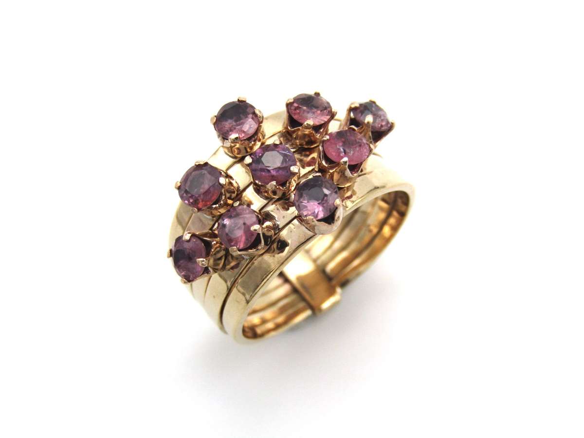 Mid-century, 14K gold ruby 5-band 'harem' ring