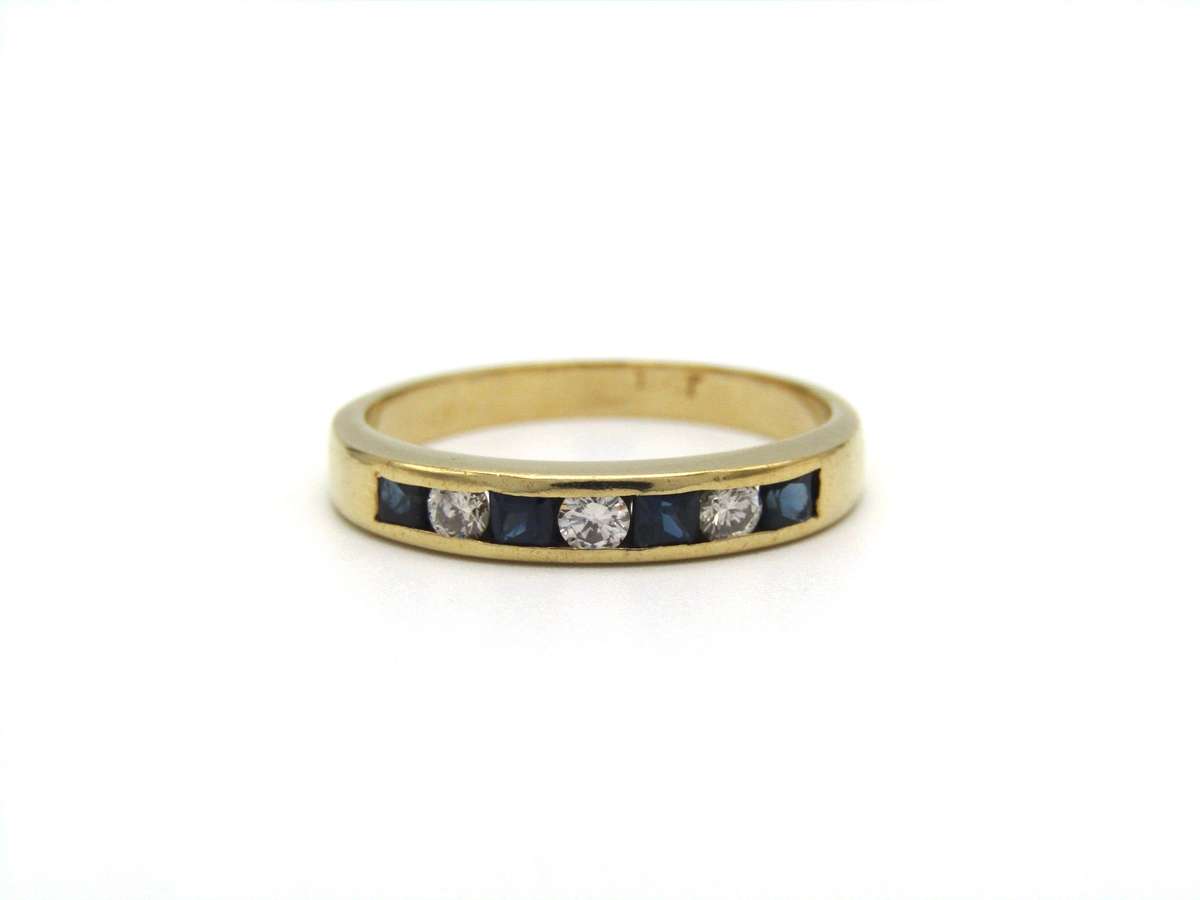 Vintage, 18K gold sapphire and diamond half eternity ring