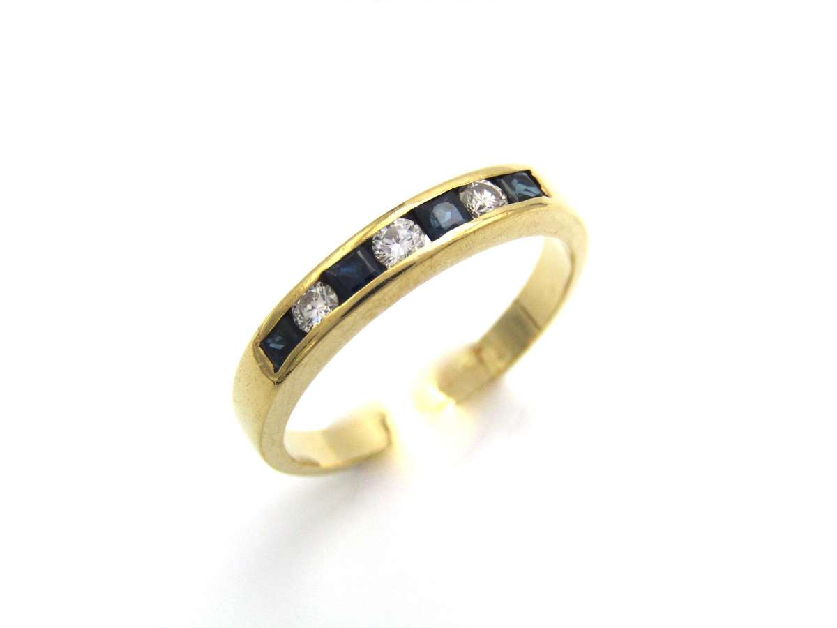 Vintage, 18K gold sapphire and diamond half eternity ring