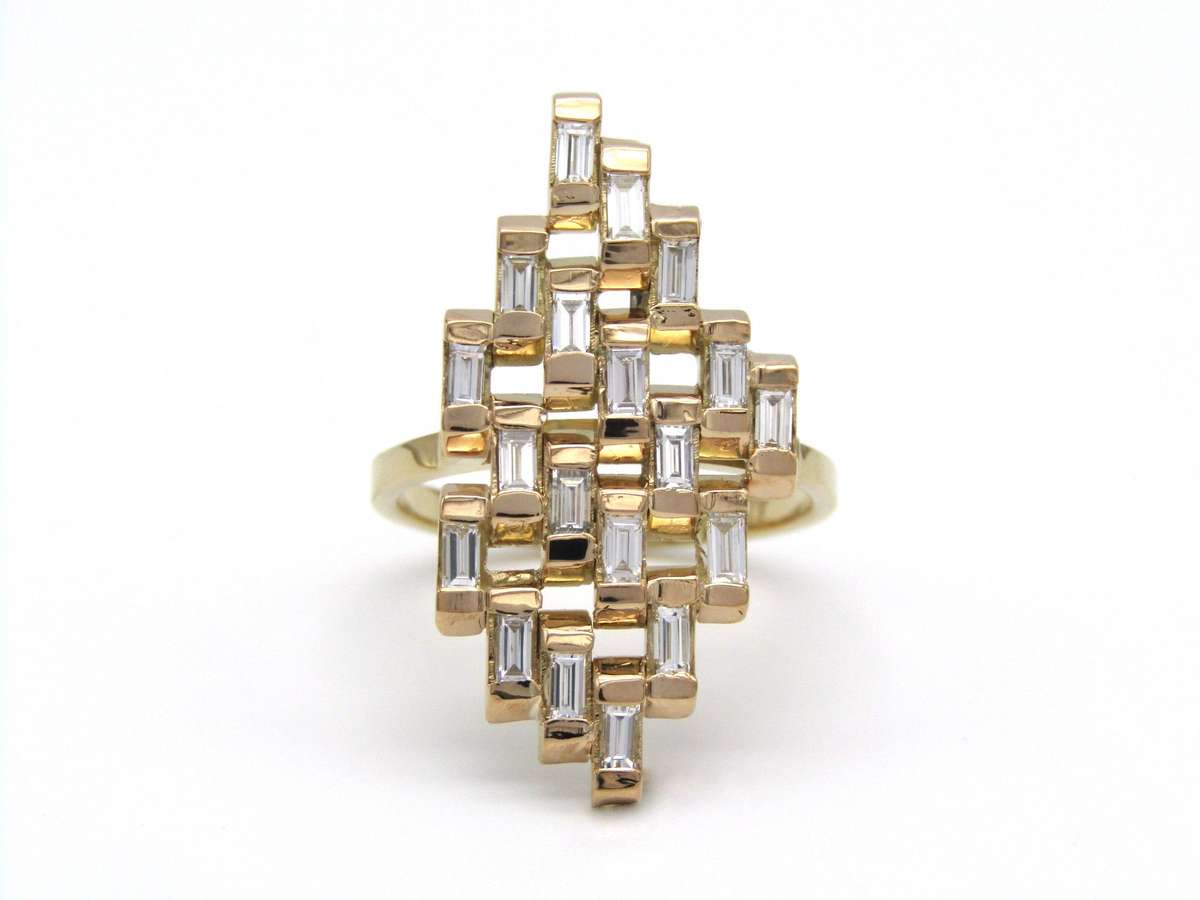 Estate, 18K gold geometric diamond ring