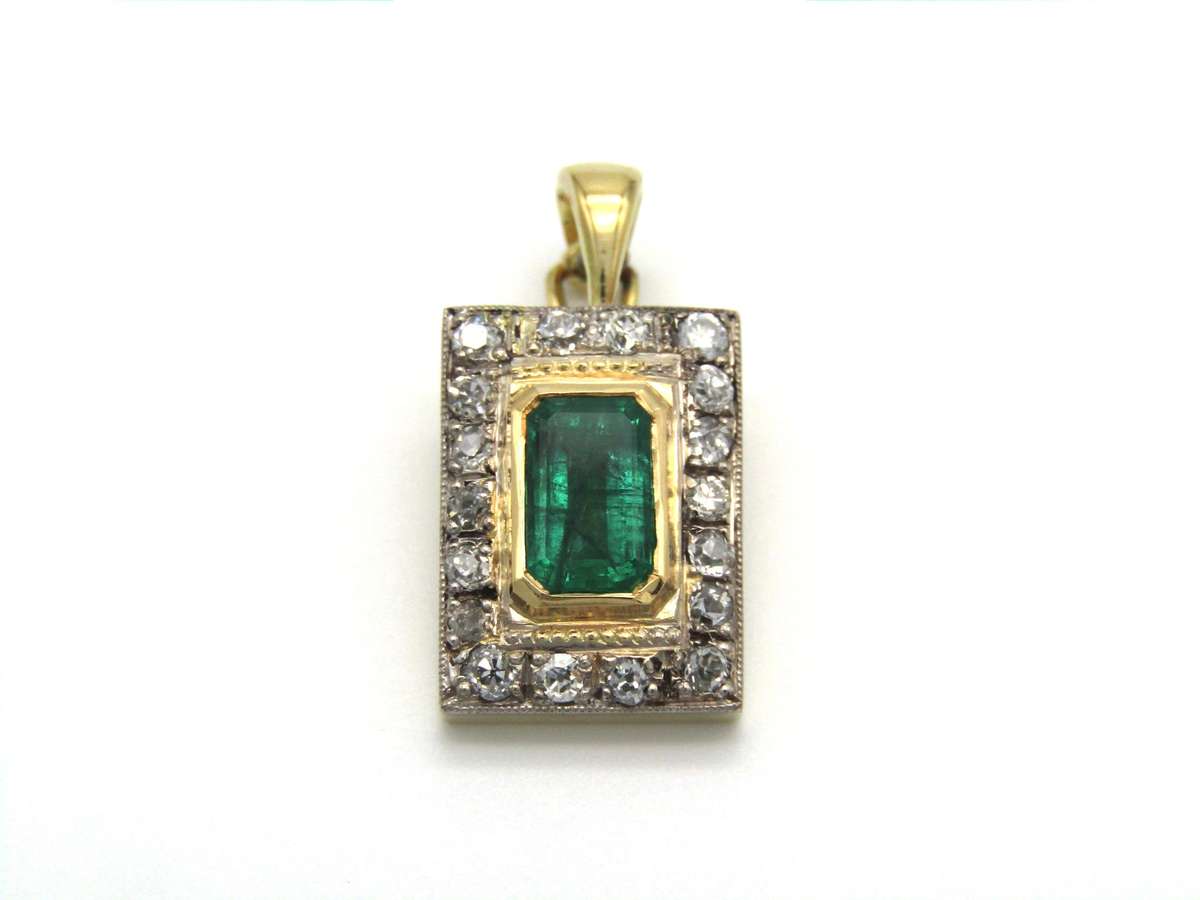 Antique, 18K gold emerald and diamond enhancer