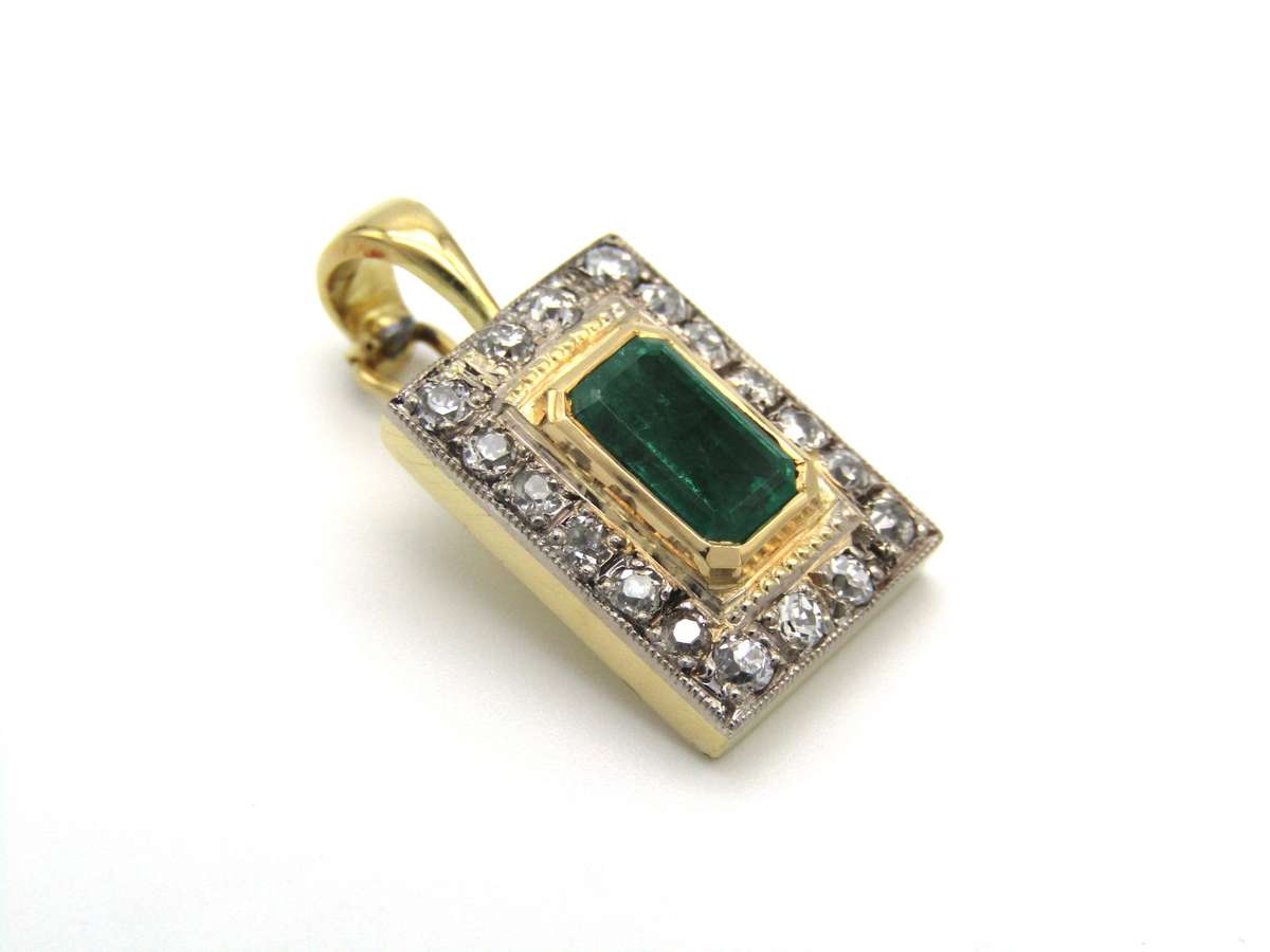 Antique, 18K gold emerald and diamond enhancer