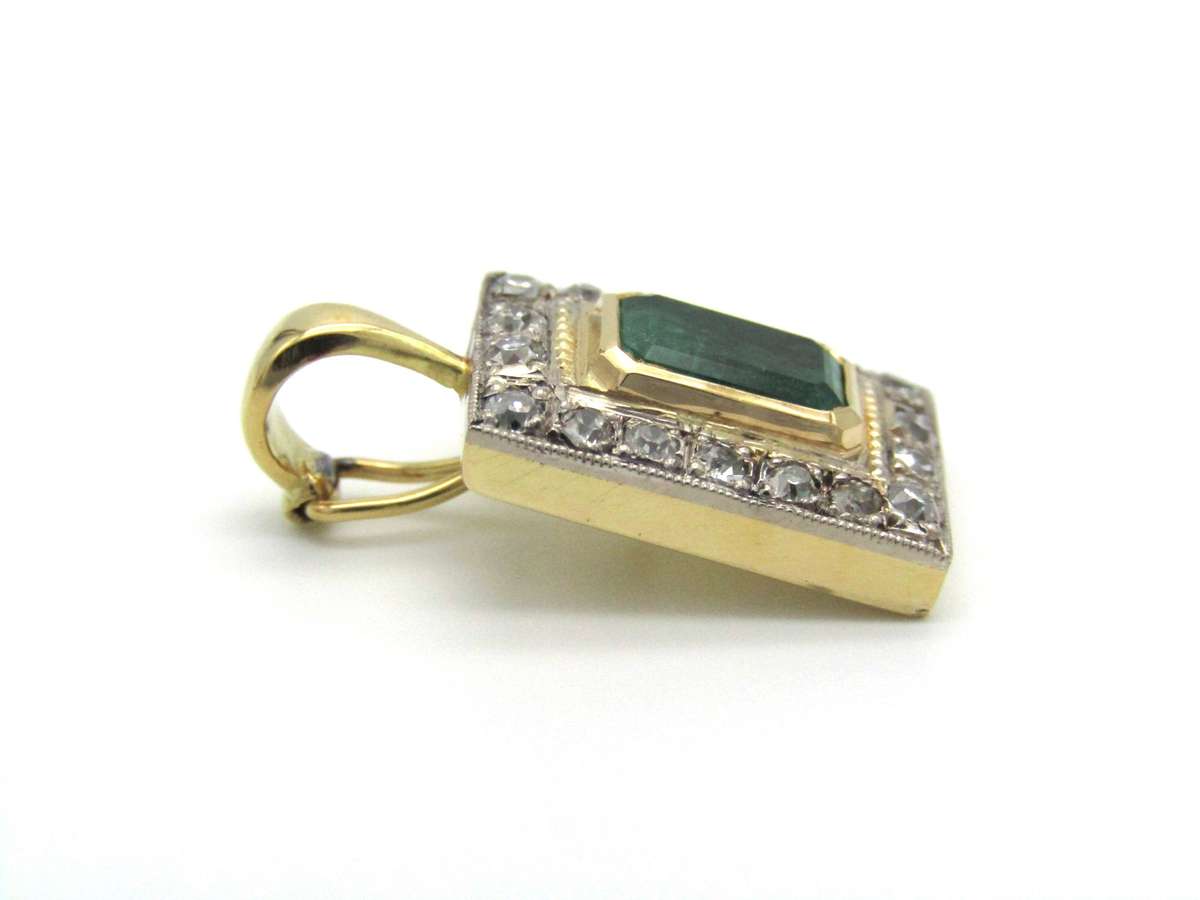Antique, 18K gold emerald and diamond enhancer