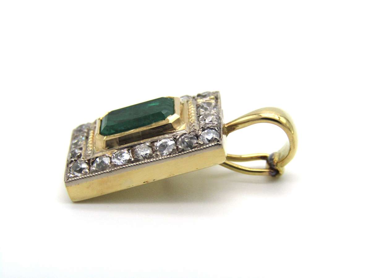 Antique, 18K gold emerald and diamond enhancer