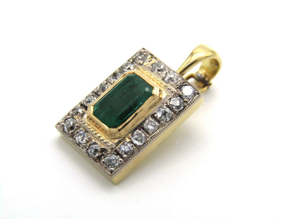 Antique, 18K gold emerald and diamond enhancer