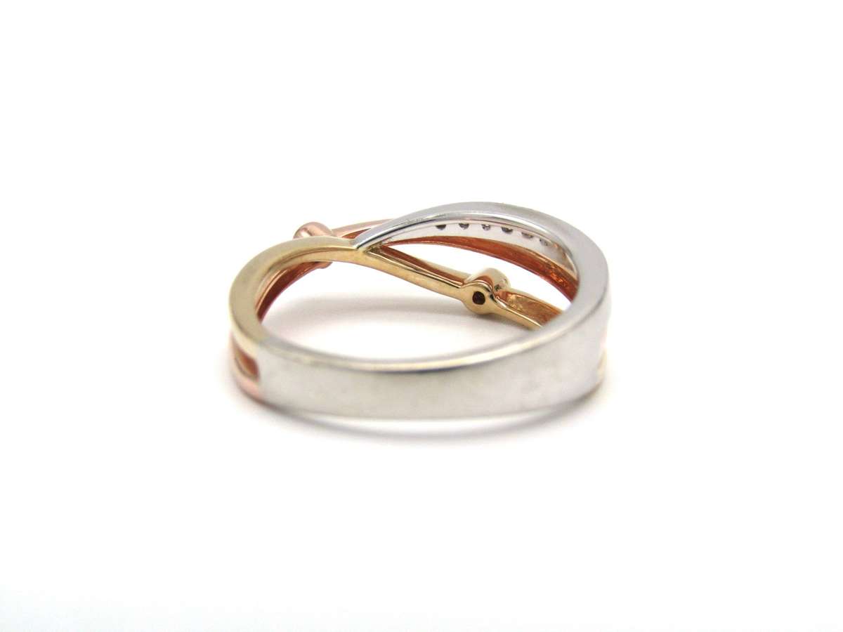 Estate, 14K gold crossover tri-gold diamond ring by Browns