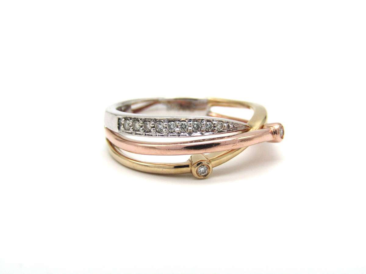 Estate, 14K gold crossover tri-gold diamond ring by Browns