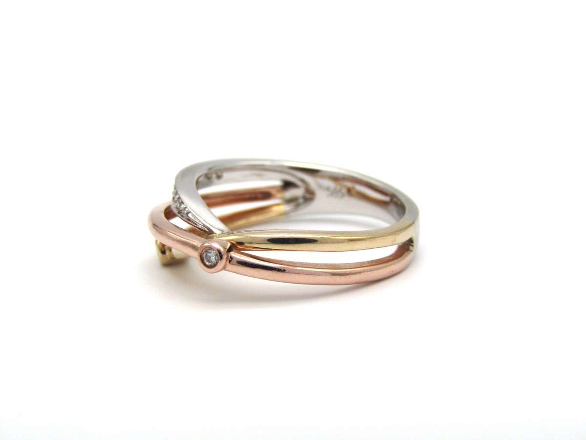 Estate, 14K gold crossover tri-gold diamond ring by Browns