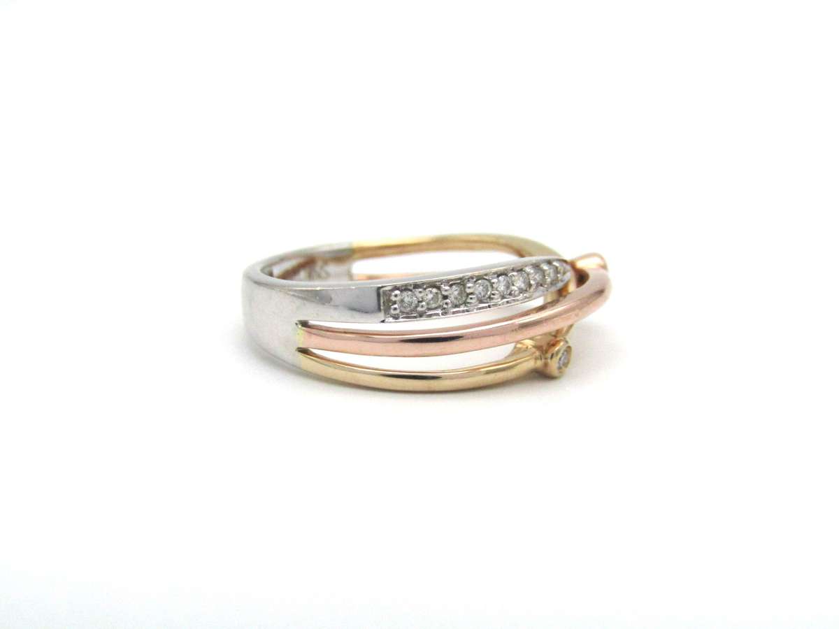 Estate, 14K gold crossover tri-gold diamond ring by Browns