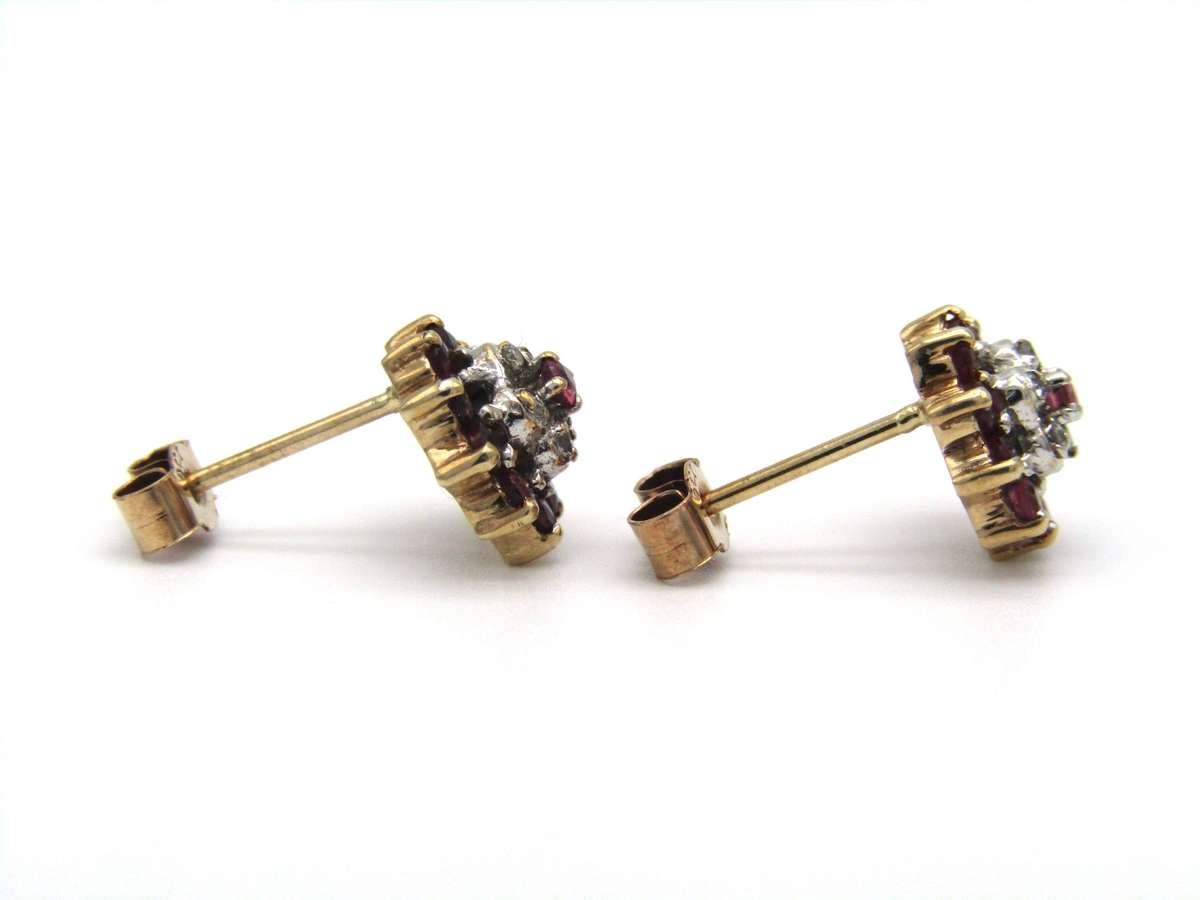 Vintage, 9K gold ruby and diamond 'flower' earrings