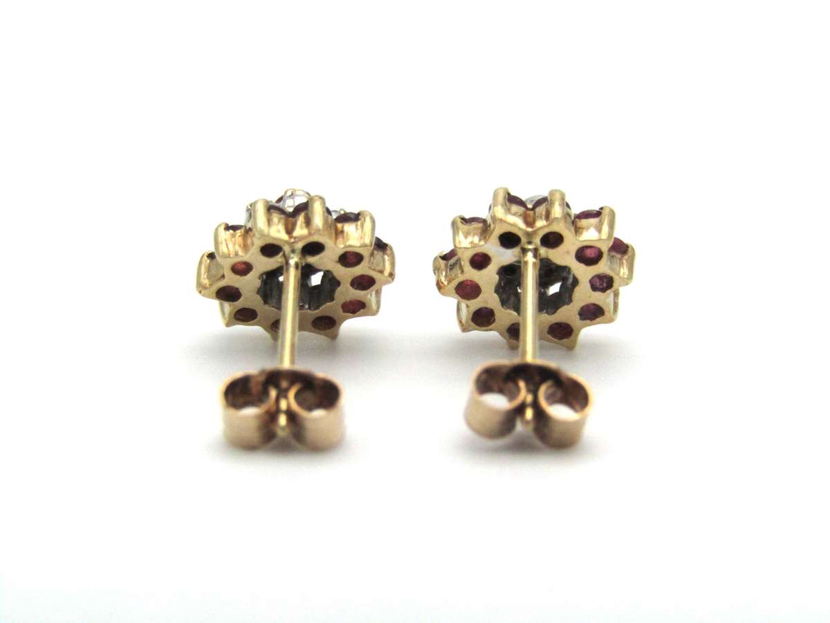 Vintage, 9K gold ruby and diamond 'flower' earrings