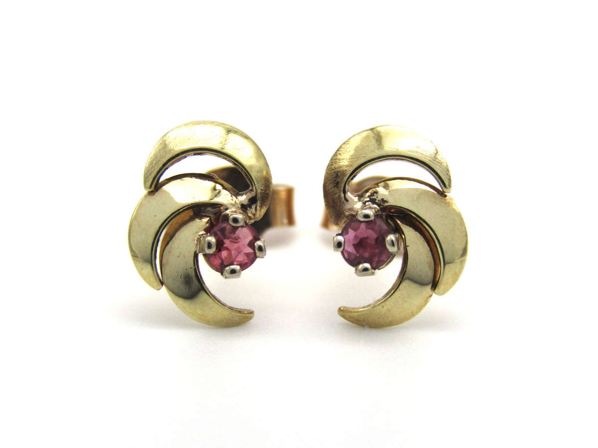Mid-century, 9K gold ruby earrings