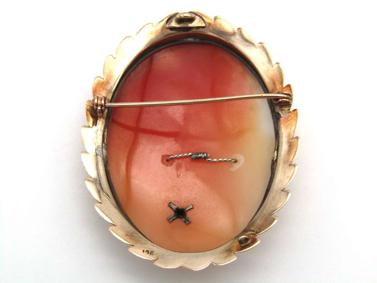 Antique, 9K gold Italian cameo and diamond brooch
